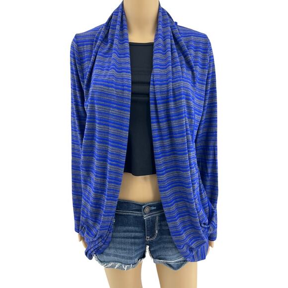 41Hawthorn MEDIUM Blue Gray Striped Cardigan Sweater Long Sleeve Rolled Collar - Picture 1 of 5